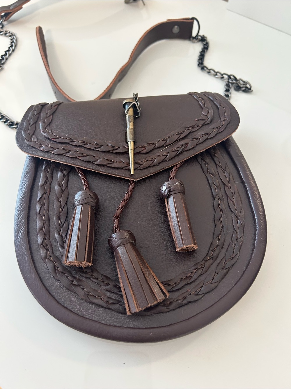 Vintage Genuine Brown Leather Scottish Sporran Crossbody Bag Festival